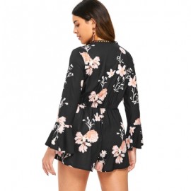 Floral Print Flare Sleeve Romper (BLACK)