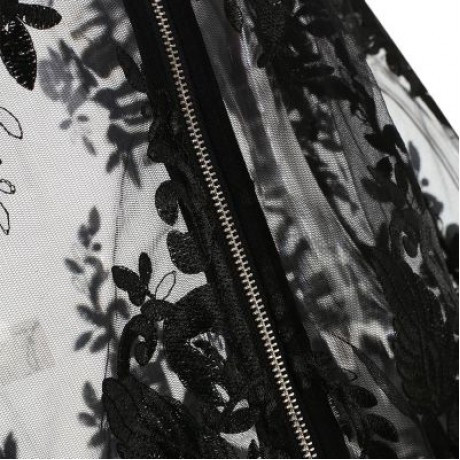 FLORAL EMBROIDERED MESH BOMBER JACKET (BLACK)