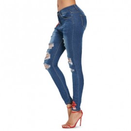 Slim Fit Destroyed Jeans with Embroidery (DENIM DARK BLUE)