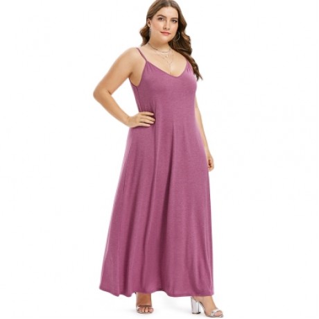 Plus Size Spaghetti Strap Maxi Dress (PALE VIOLET RED)