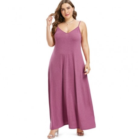 Plus Size Spaghetti Strap Maxi Dress (PALE VIOLET RED)