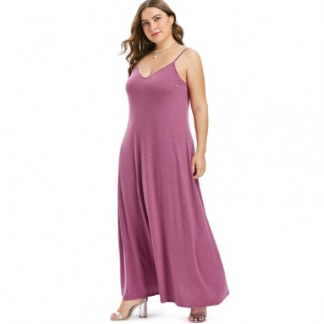 Plus Size Spaghetti Strap Maxi Dress (PALE VIOLET RED)