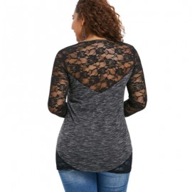 Plus Size Cutout Sheer Lace Trim T-shirt (BLACK)