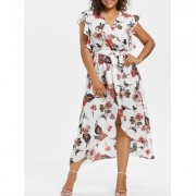 Plus Size Butterfly Sleeve Flower Dress (WHITE)