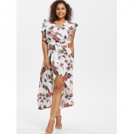 Plus Size Butterfly Sleeve Flower Dress (WHITE)
