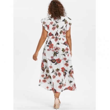 Plus Size Butterfly Sleeve Flower Dress (WHITE)