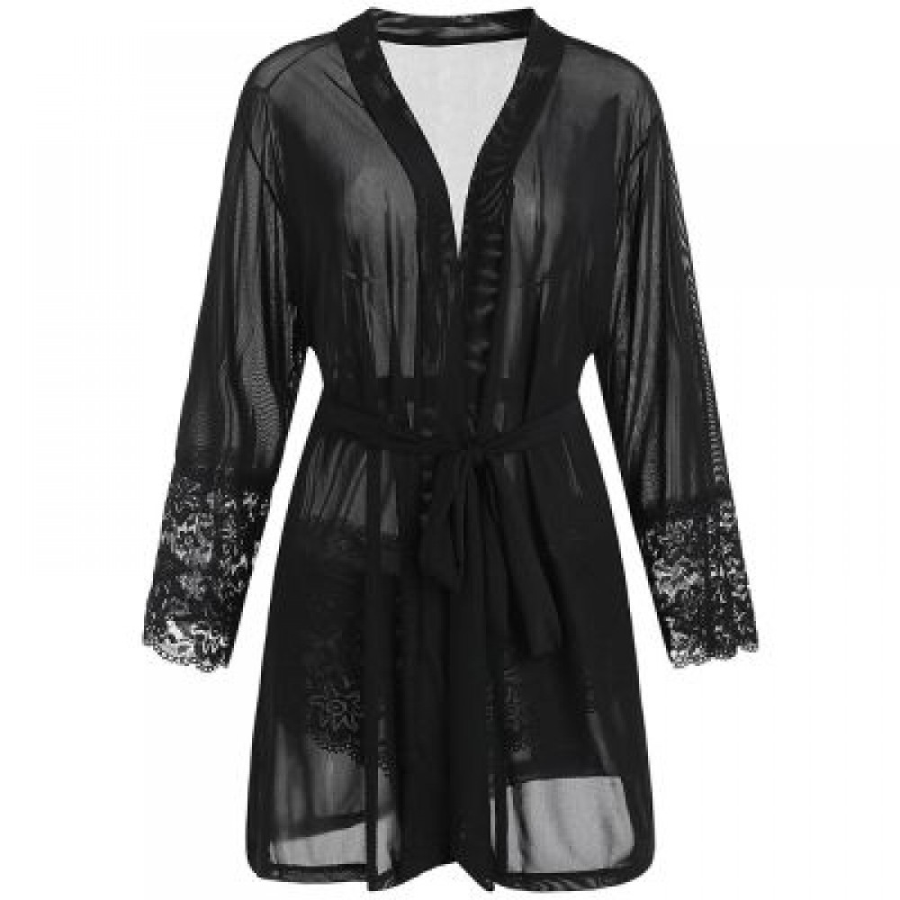 Plus Size See Through Robe Lingerie (BLACK)