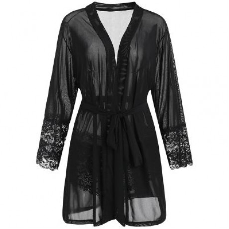 Plus Size See Through Robe Lingerie (BLACK)