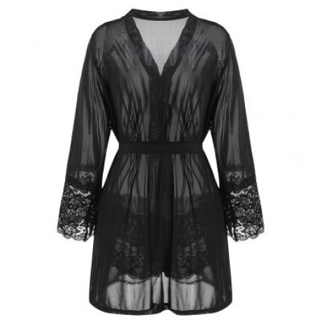 Plus Size See Through Robe Lingerie (BLACK)