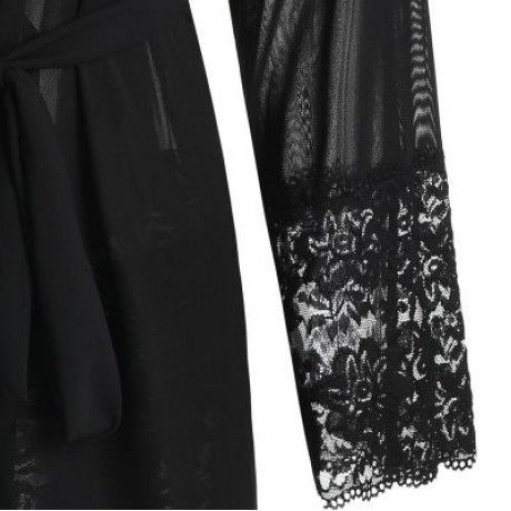 Plus Size See Through Robe Lingerie (BLACK)