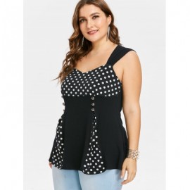 Plus Size Sweetheart Neck Polka Dot Insert T-shirt (BLACK)