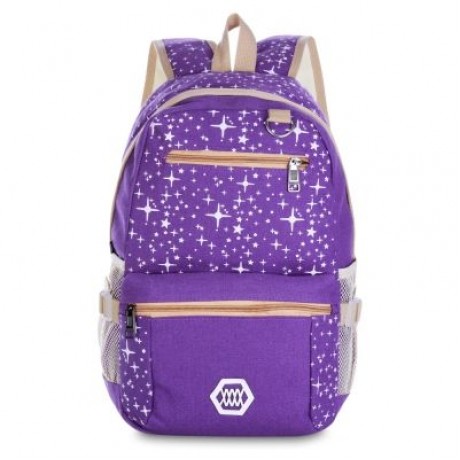 Guapabien 3pcs Canvas Printing Women Shoulder School Bag Cute Bear Backpack Wristlet (PURP