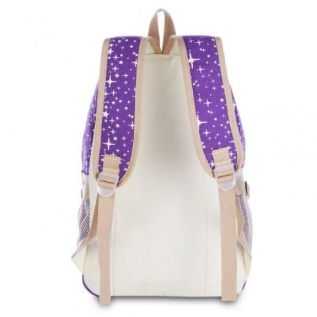 Guapabien 3pcs Canvas Printing Women Shoulder School Bag Cute Bear Backpack Wristlet (PURP