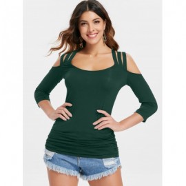 Three Quarter Sleeve Cut Out Back T-shirt (MEDIUM SEA GREEN)