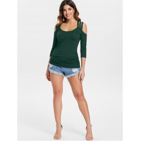 Three Quarter Sleeve Cut Out Back T-shirt (MEDIUM SEA GREEN)