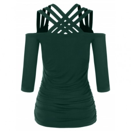 Three Quarter Sleeve Cut Out Back T-shirt (MEDIUM SEA GREEN)