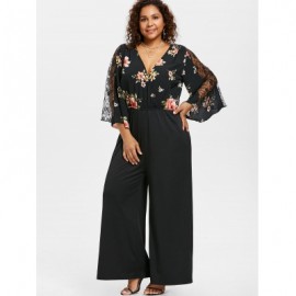 Plus Size Floral Surplice Jumpsuit (BLACK)