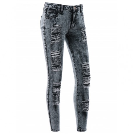 Fading Ripped Skinny Jeans (SMOKEY GRAY)