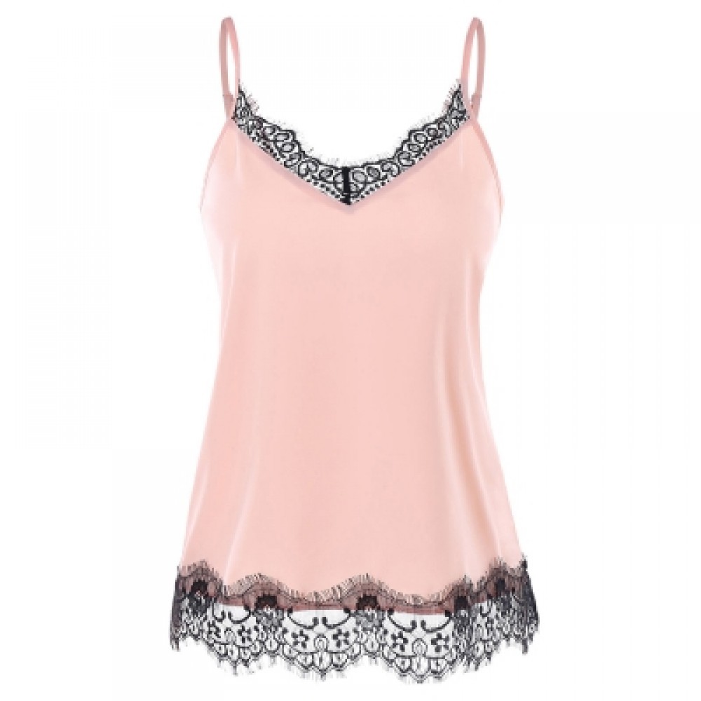 Spaghetti Strap Lace Embellished Top (LIGHT PINK)