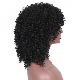 Medium Neat Bang Afro Kinky Curly Synthetic Wig (NATURAL BLACK)
