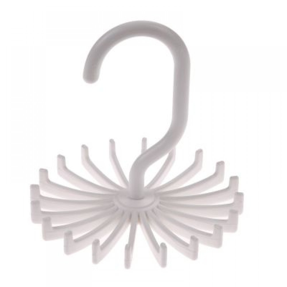 Rotating 20 Hooks Belt Neck Men Tie Holder Rack Hanger Organizer Space Saving (WHITE)