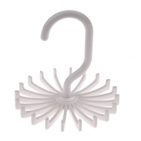 Rotating 20 Hooks Belt Neck Men Tie Holder Rack Hanger Organizer Space Saving (WHITE)