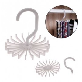 Rotating 20 Hooks Belt Neck Men Tie Holder Rack Hanger Organizer Space Saving (WHITE)