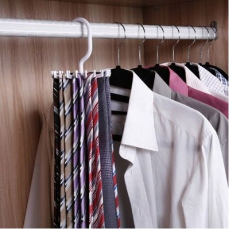 Rotating 20 Hooks Belt Neck Men Tie Holder Rack Hanger Organizer Space Saving (WHITE)