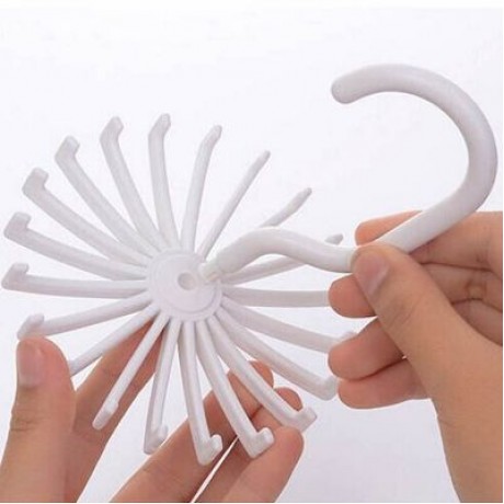 Rotating 20 Hooks Belt Neck Men Tie Holder Rack Hanger Organizer Space Saving (WHITE)