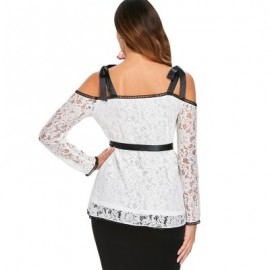 Self Tie Cold Shoulder Lace Blouse (WHITE)