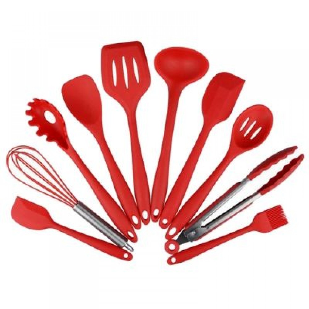 Environmental Silica Gel Kitchen Cooking Tool 10PCS (RED)
