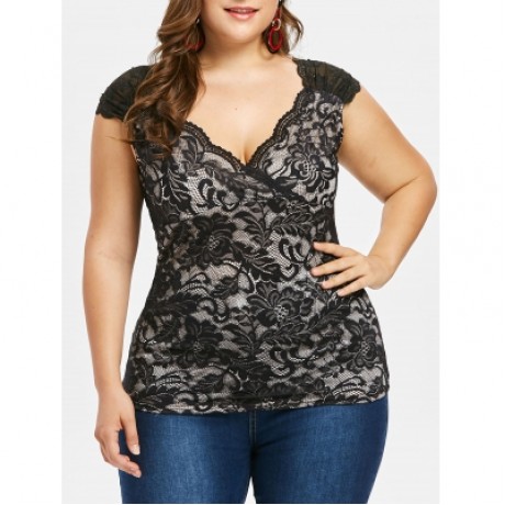 Plus Size Lace Tank Top (BLACK)