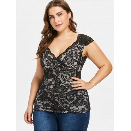 Plus Size Lace Tank Top (BLACK)