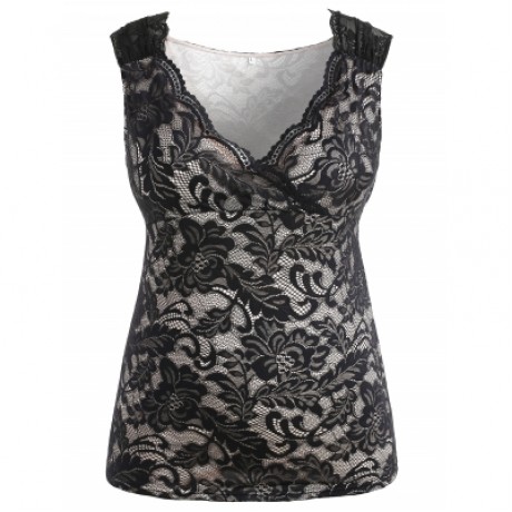 Plus Size Lace Tank Top (BLACK)