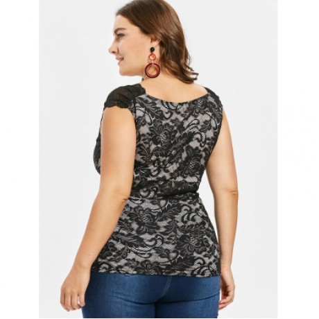 Plus Size Lace Tank Top (BLACK)
