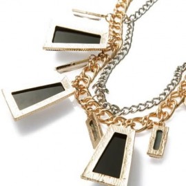 RECTANGLE SHAPE ALLOY PENDANT NECKLACE (BLACK)