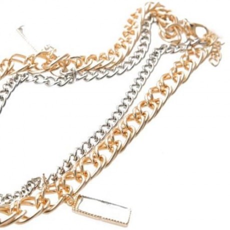 RECTANGLE SHAPE ALLOY PENDANT NECKLACE (BLACK)