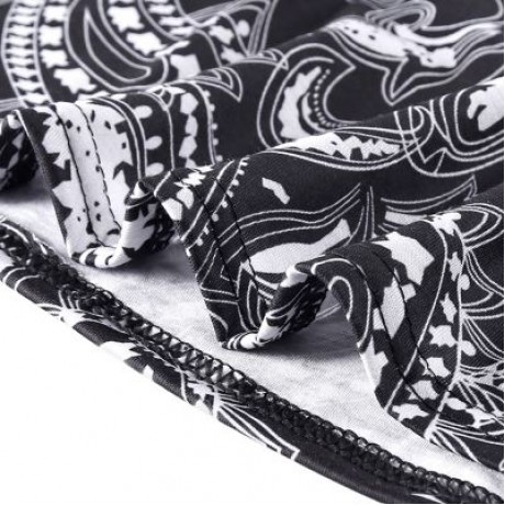 Trendy Round Collar Short Sleeve Ethnic Print Women T-shirt Dress (BLACK)