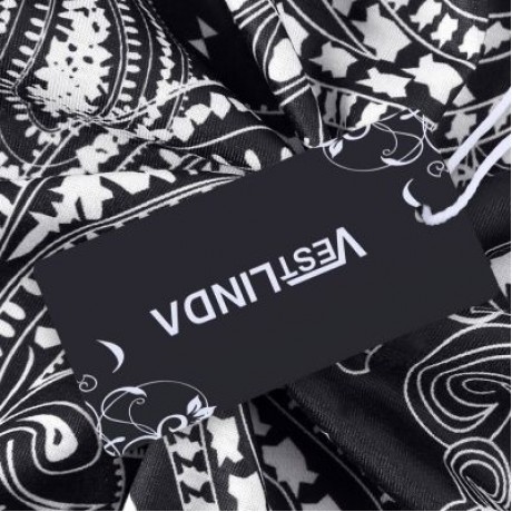 Trendy Round Collar Short Sleeve Ethnic Print Women T-shirt Dress (BLACK)