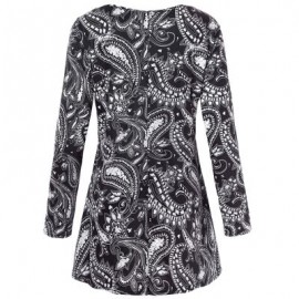 Trendy Round Collar Long Sleeve Ethnic Print Women T-shirt Dress (BLACK)