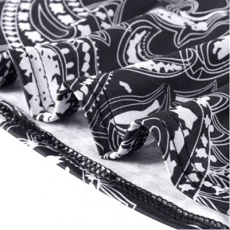 Trendy Round Collar Long Sleeve Ethnic Print Women T-shirt Dress (BLACK)