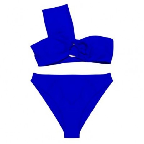 One Shoulder Padded Solid Color High Waist Women Bikini Set (COBALT BLUE)