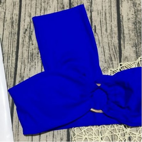 One Shoulder Padded Solid Color High Waist Women Bikini Set (COBALT BLUE)
