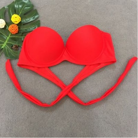 Women Sexy Tied Strap Lady Swimsuit Low Waist Two-piece Bikini Set (FIRE ENGINE RED)
