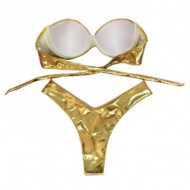 Women Sexy Tied Strap Lady Swimsuit Low Waist Two-piece Bikini Set (CHAMPAGNE GOLD)