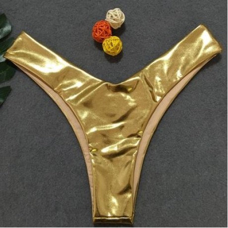 Women Sexy Tied Strap Lady Swimsuit Low Waist Two-piece Bikini Set (CHAMPAGNE GOLD)