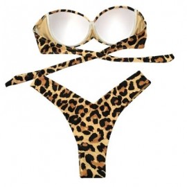 Women Sexy Tied Strap Lady Swimsuit Low Waist Two-piece Bikini Set (LEOPARD)