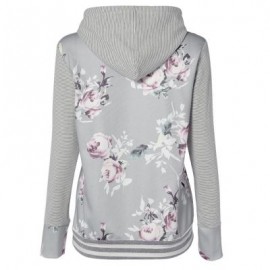Hooded Long Sleeve Floral Print Stripe Women Hoodie (LIGHT GRAY)
