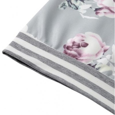 Hooded Long Sleeve Floral Print Stripe Women Hoodie (LIGHT GRAY)