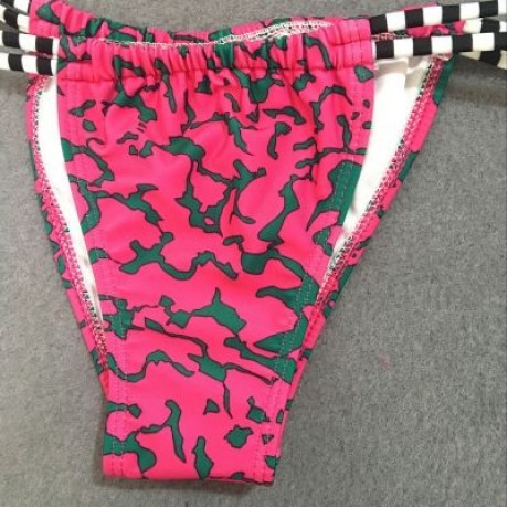 Spaghetti Strap Backless Padded Stripe Print Low Waist Women Bikini Set (ROSE RED)